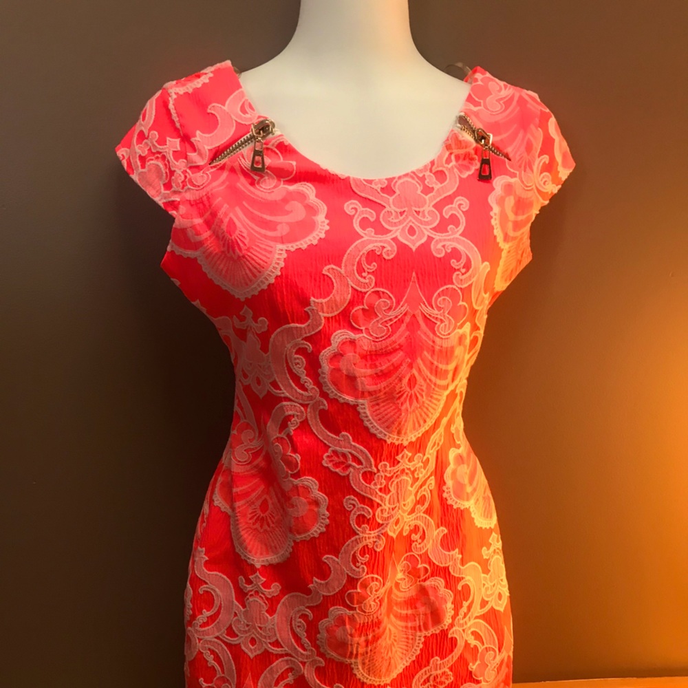 Bright Coral Pink Vintage Mini Dress.